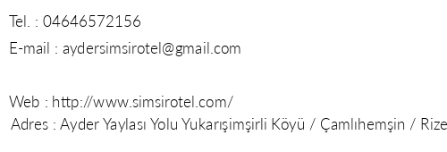Ayder imir Butik Otel telefon numaralar, faks, e-mail, posta adresi ve iletiim bilgileri